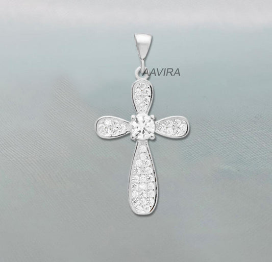 Round Cross Necklace, Cross Charm Moissanite Pendant, Valentines Day Sale, Daily Use Cross Necklace, Unique Cross Gift, Cross Chain Pendant