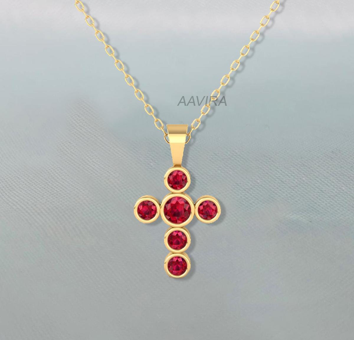 Emerald Cross Necklace, Bezel Set Cross Necklace, Green Emerald Pendant, Dainty Cross Necklace, Women's Pendant, 14k Yellow Gold Cross Gift