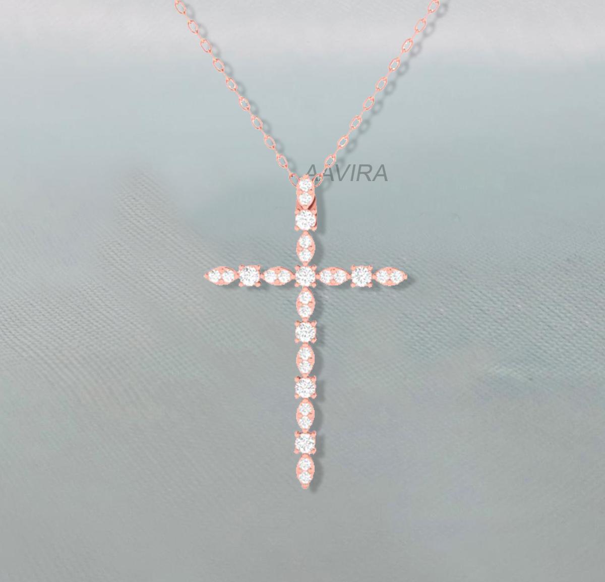 14K Rose Gold Plated Cross Pendant Necklace, Religious Necklace, Silver Cross Pendant,  Round Cross Handmade Pendant, Perfect Birthday Gift