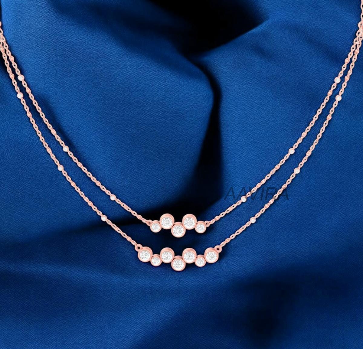 Bezel Set Diamond Necklace, Beaded Necklace, Dainty Necklace, Diamond Pendant Necklace, Diamond Cham Necklace, Valentines Day Gift For Her
