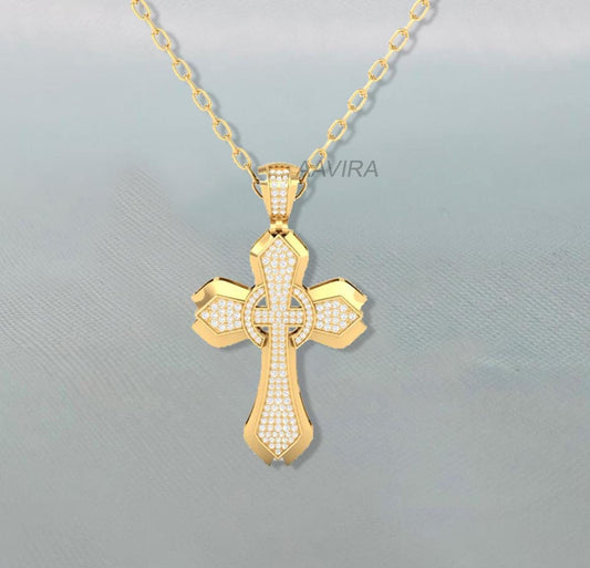 Moissanite Diamond Silver Cross Necklace, Moissanite Cross Pendant, Diamond Religious Jewelry, Modern Christian Jewelry, Graduation Gift