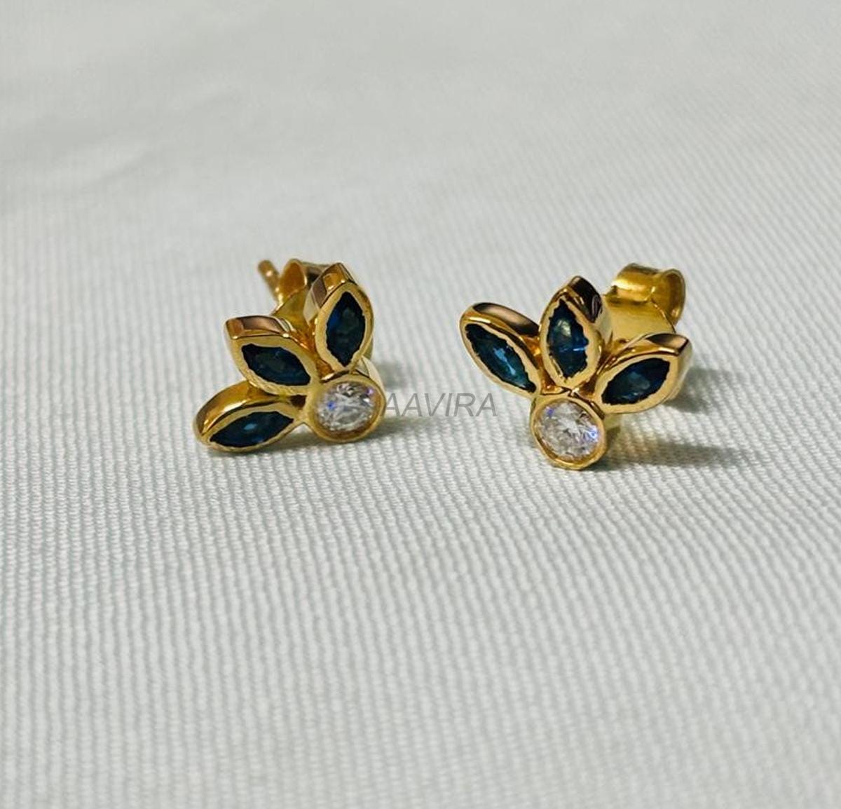 Marquise Cut Blue Sapphire Stud Earrings, Sapphire & Diamond Stud Earrings, Silver Tiny Earrings, Pushback Stud Earrings, Earrings For Women