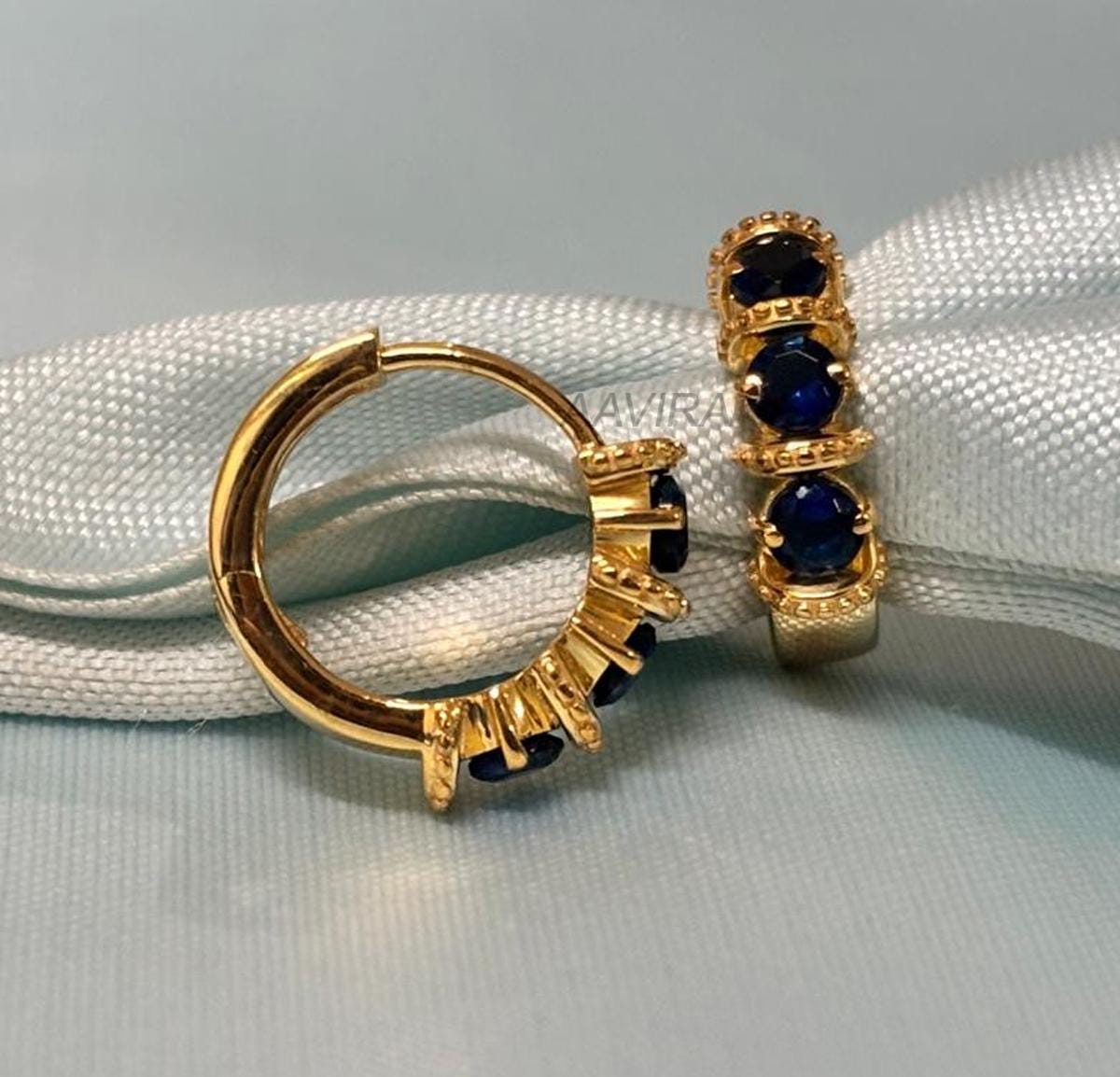 Round Blue Sapphire Hoop Earrings, Blue Gemstone Earrings, Huggie Hoop Earrings, Daily Use Earrings, Ruby Earrings, Emerald Earrings For Her