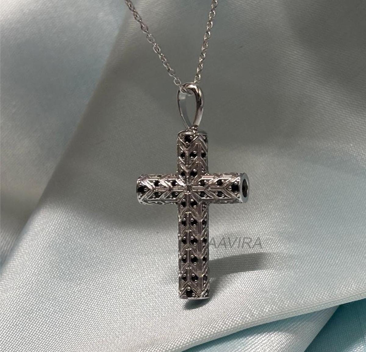 Men Cross Black Diamond Pendant Necklace, Black Diamond Cross Necklace, Cross Pendant For Men, Gift For Him, Gift For Dad, Cross Jewelry