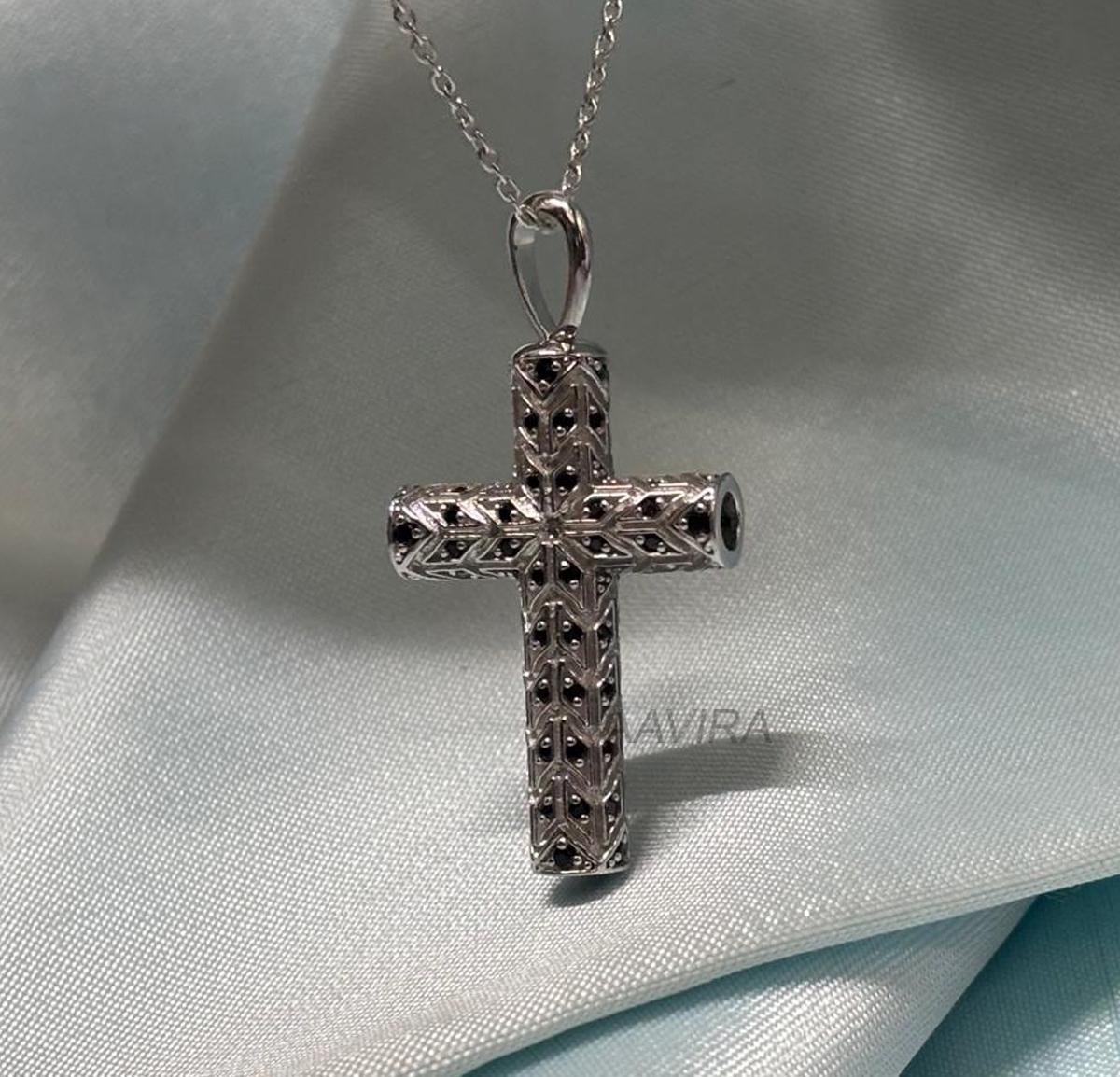 Men Cross Black Diamond Pendant Necklace, Black Diamond Cross Necklace, Cross Pendant For Men, Gift For Him, Gift For Dad, Cross Jewelry