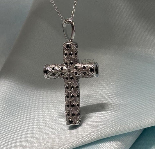 Men Cross Black Diamond Pendant Necklace, Black Diamond Cross Necklace, Cross Pendant For Men, Gift For Him, Gift For Dad, Cross Jewelry