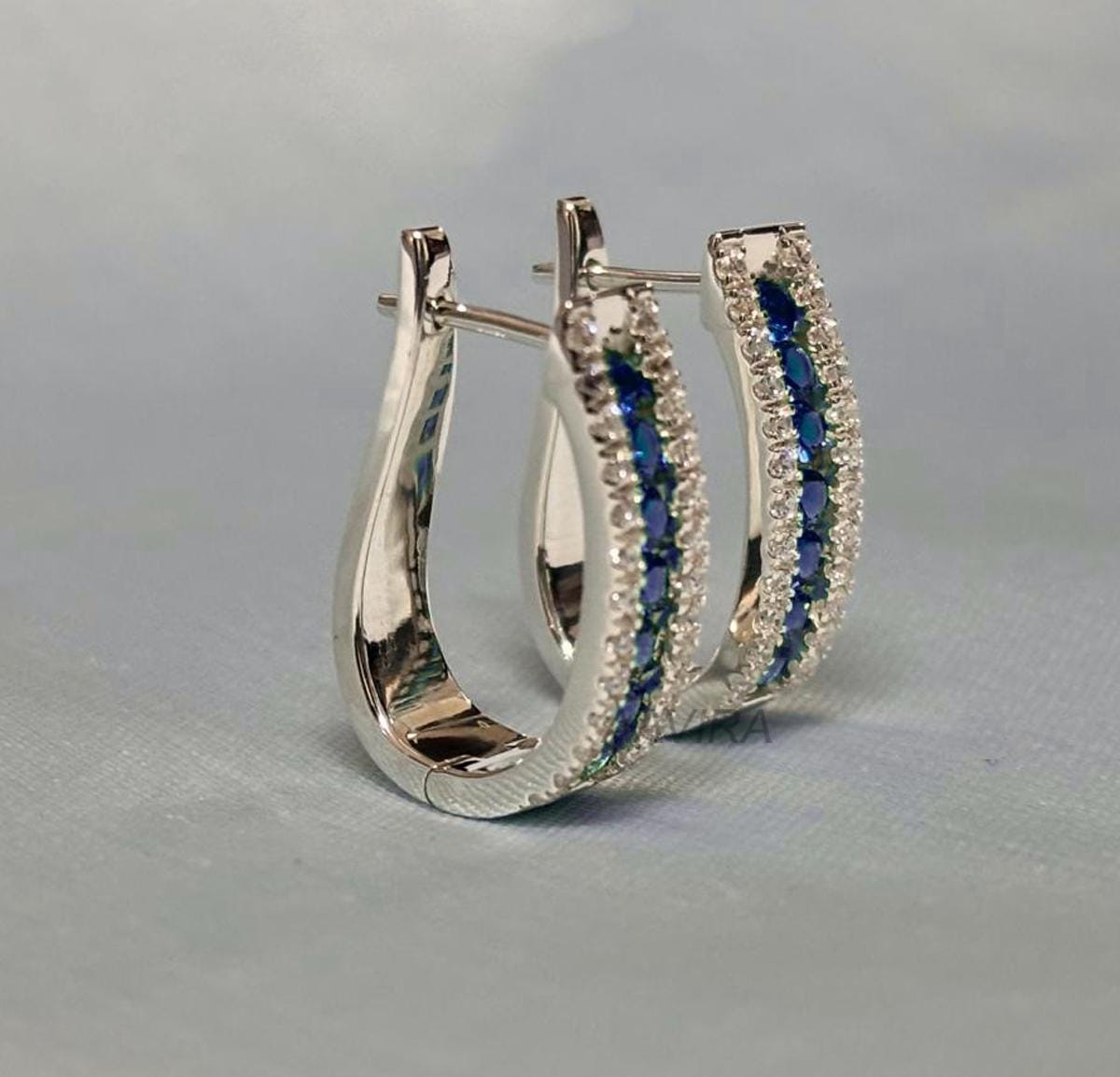 Blue Sapphire Earrings, Sapphire Hoop Earrings, Sapphire & Diamond Hoop Earrings, Minimalist Earrings, Party Wear Earrings For Women, Gifts
