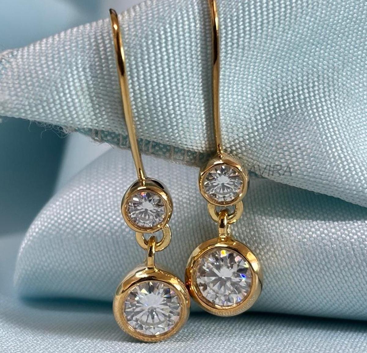 Moissanite Dangle Earrings For Her, Dainty Bridal Earrings, Drop Dangle Earrings, Bezel Set Diamond Earrings, Long Dangle Hook Earrings