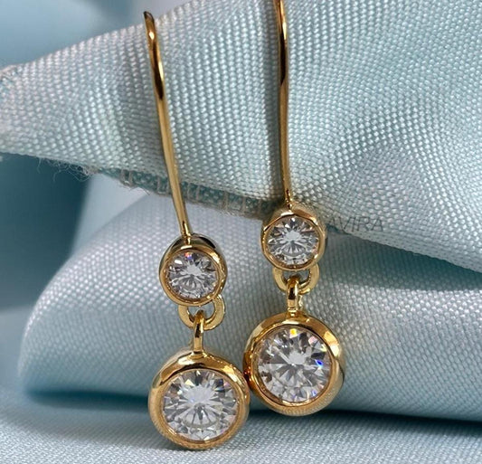 Moissanite Dangle Earrings For Her, Dainty Bridal Earrings, Drop Dangle Earrings, Bezel Set Diamond Earrings, Long Dangle Hook Earrings
