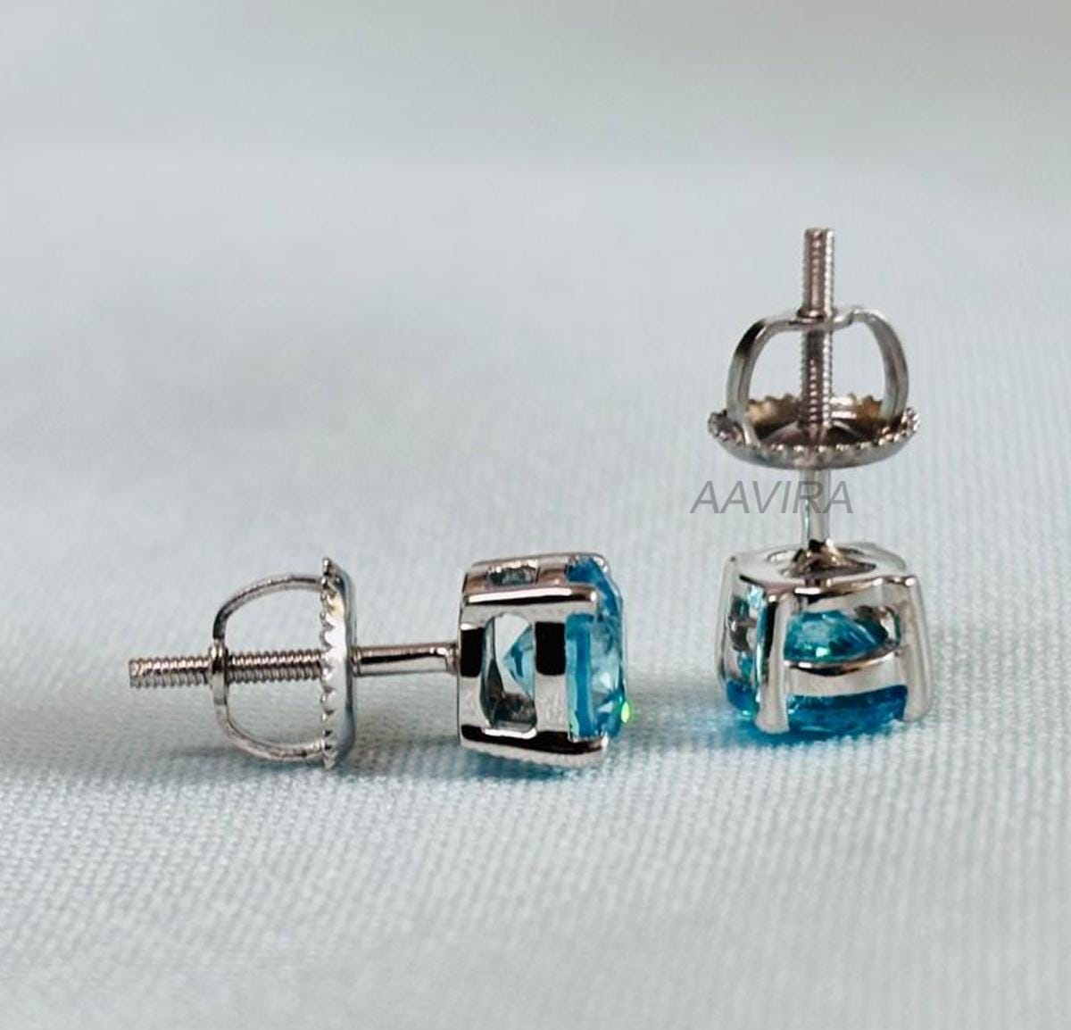 Blue Topaz Stud Earrings, Solitaire Stud Earrings, Minimalist Earrings, Blue Gemstone Earrings, Handmade Earrings, Screw Back Everyday Studs