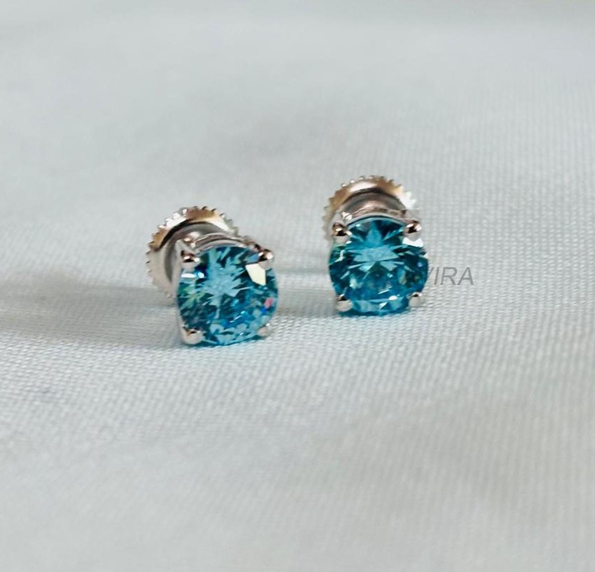 Blue Topaz Stud Earrings, Solitaire Stud Earrings, Minimalist Earrings, Blue Gemstone Earrings, Handmade Earrings, Screw Back Everyday Studs