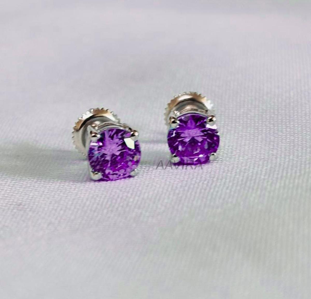 Amethyst Gemstone Stud Earrings, Solitaire Stud Earrings, Minimalist Stud, Purple Gemstone Earrings, Screw Back Earrings, Gift For Her