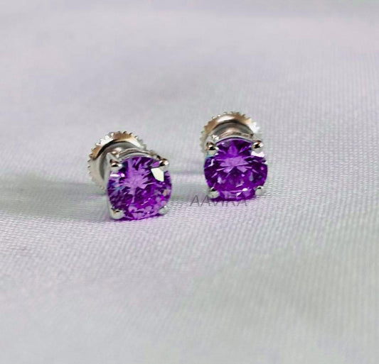 Amethyst Gemstone Stud Earrings, Solitaire Stud Earrings, Minimalist Stud, Purple Gemstone Earrings, Screw Back Earrings, Gift For Her