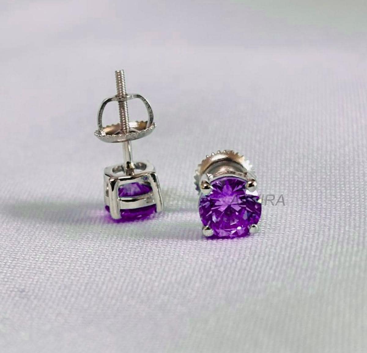 Amethyst Gemstone Stud Earrings, Solitaire Stud Earrings, Minimalist Stud, Purple Gemstone Earrings, Screw Back Earrings, Gift For Her