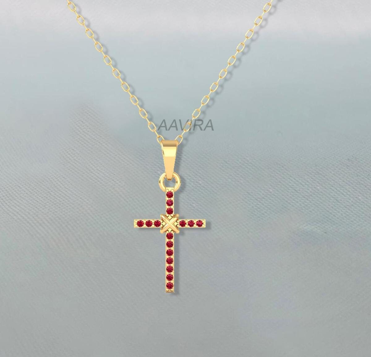 Religious Cross Ruby Pendant, Gemstone Cross Pendant, Christian Cross Jewelry, Cross Necklace, Gift For Her, Cross Pendant, Ruby Necklace