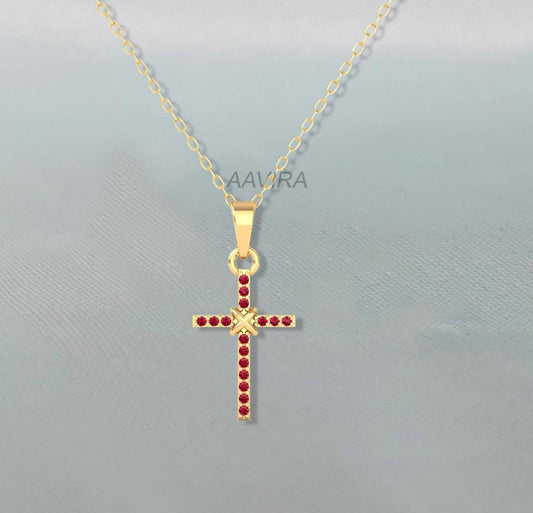 Religious Cross Ruby Pendant, Gemstone Cross Pendant, Christian Cross Jewelry, Cross Necklace, Gift For Her, Cross Pendant, Ruby Necklace