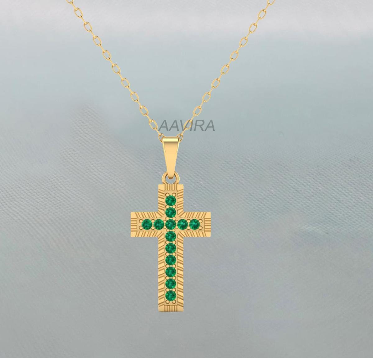 Round Blue Sapphire Cross Necklace, Holy Cross Pendant, Prong Set Gemstone Cross Necklace, Minimalist Necklace, Perfect Anniversary Gift