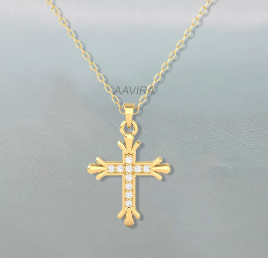 Unique Cross Necklace, Diamond Cross Pendant, Cross Pendant With Chain, Cross Jewelry, Cross Gift, Diamond Necklace, Christian Cross Pendant