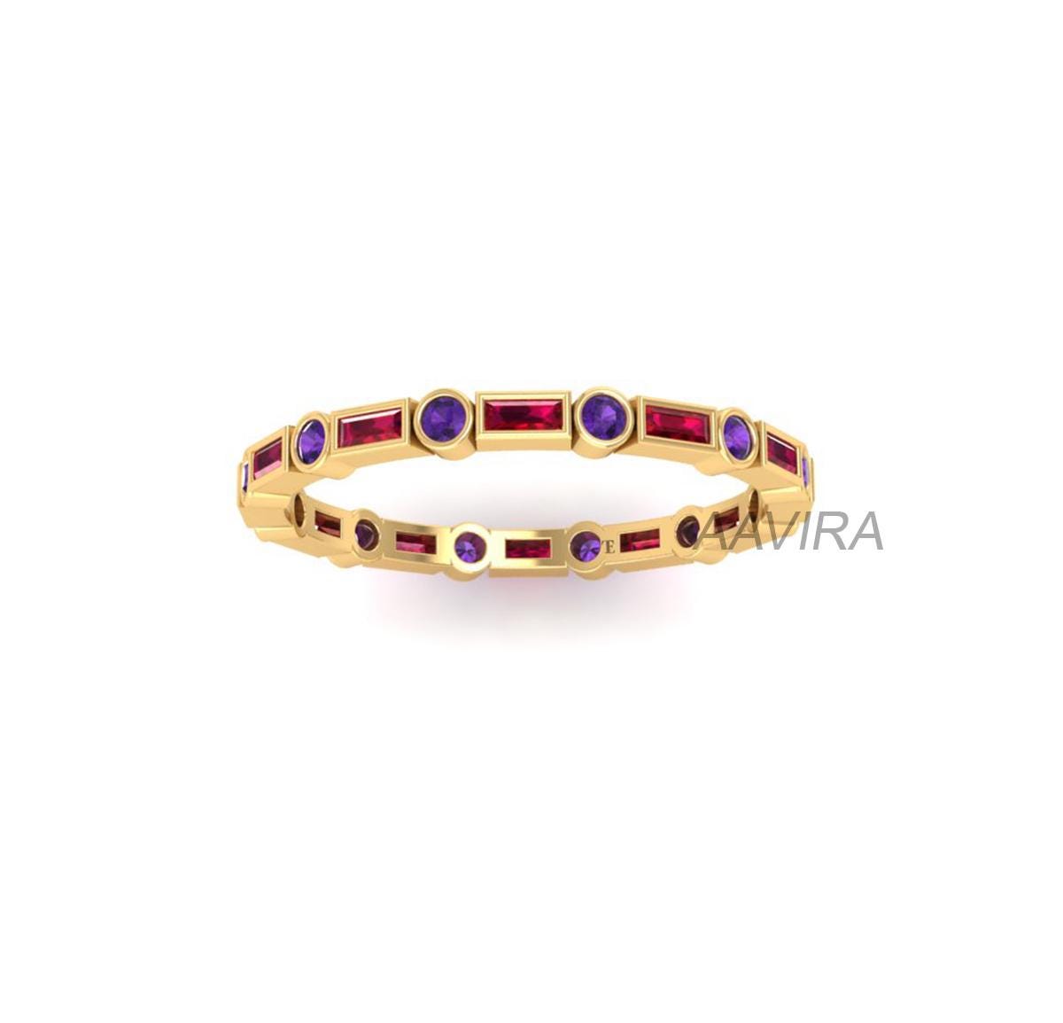 Amethyst Ring, Baguette Ruby Ring, Gemstone Ring, Full Eternity Ring, Bezel Ruby Ring, Purple Stone Ring, 14k Yellow Gold Plated Ring, Gifts