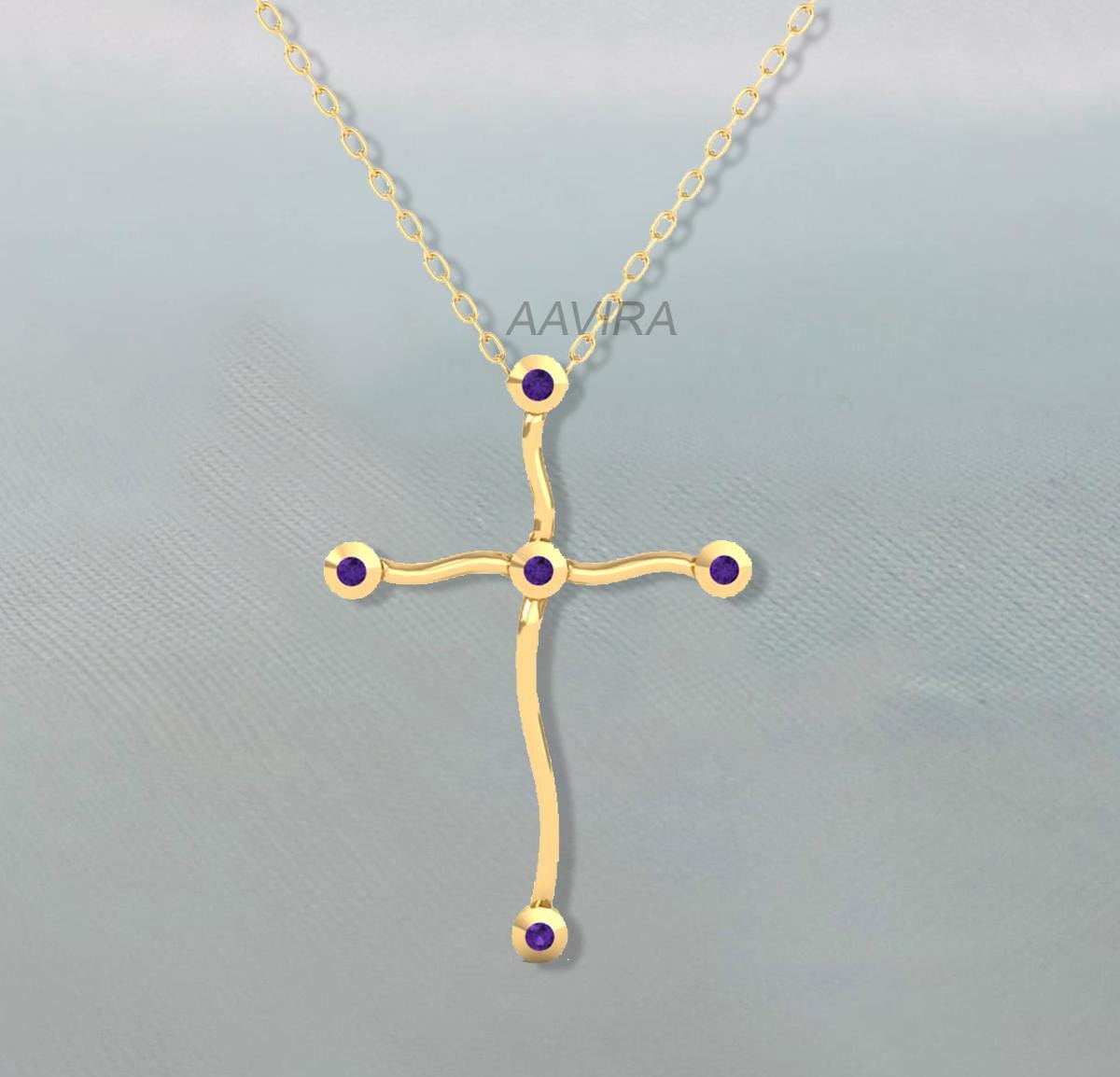 Sapphire Cross Pendant, Bezel Set Cross Necklace, Blue Sapphire Cross Pendant, Multitone Cross Pendant, Gift For Her, Gemstone Pendant, Gift