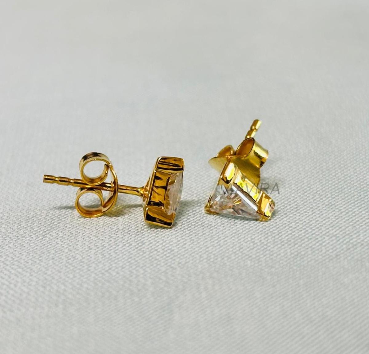 Trilliant Cut Diamond Stud Earrings, Trilliant Studs, Tiny Diamond Stud Earrings, Push Back Earrings, Gift For Him/Her, Everyday Studs