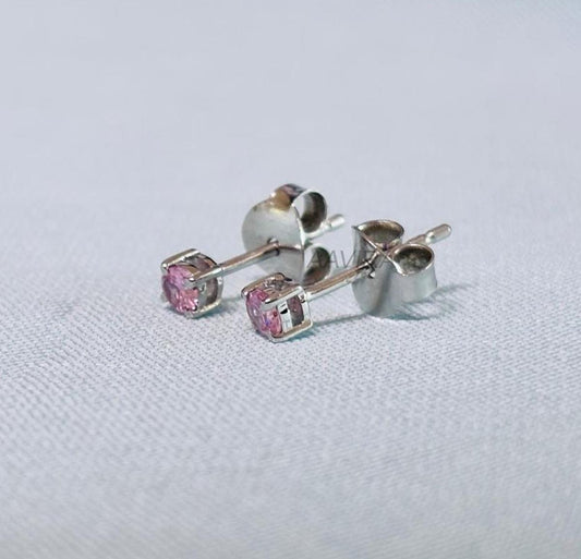 Pink Sapphire Studs, Round Stud Earrings, 3mm Round Pink Sapphire Earrings, Silver Gemstone Earrings, Gift, Everyday Pink Stone Earrings