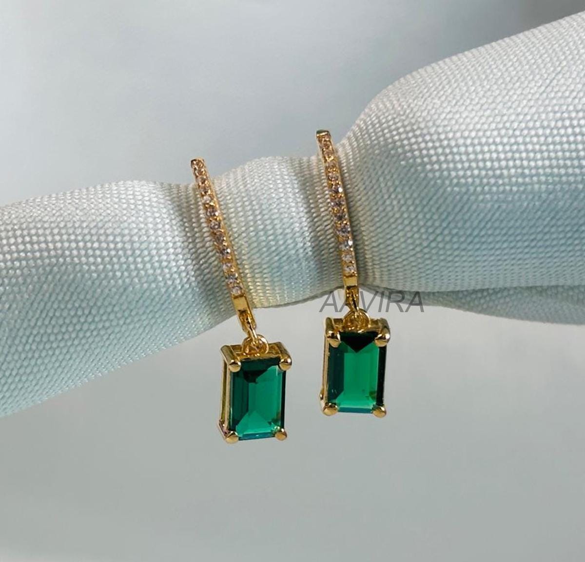 Green Emerald Drop Dangle Earrings, Emerald Earrings, Diamond Drop Dangle Earrings, Clip On Earring, Anniversary Gift, Birthday Gift For Her