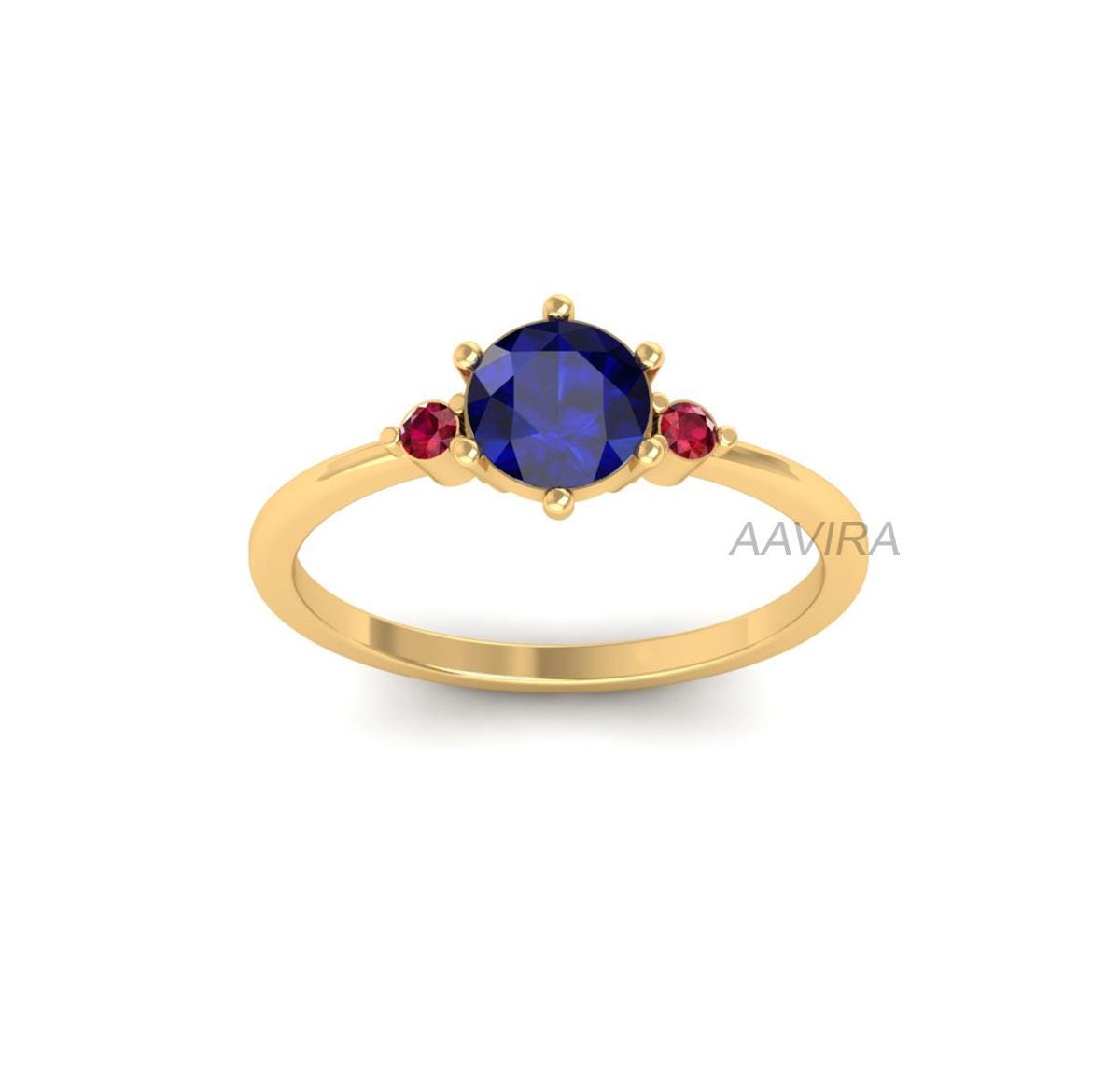Sapphire And Ruby Ring, Trio Gemstone Stackable Ring, Sapphire Emerald Ruby Ring, Three Stone Birthstone Ring, 14k Yellow Gold Plated, Gifts