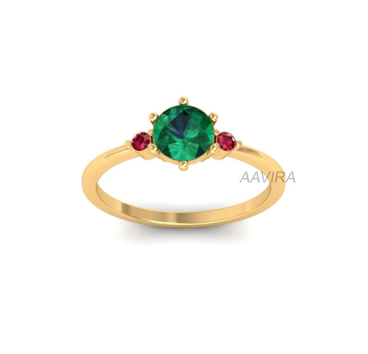 Sapphire And Ruby Ring, Trio Gemstone Stackable Ring, Sapphire Emerald Ruby Ring, Three Stone Birthstone Ring, 14k Yellow Gold Plated, Gifts