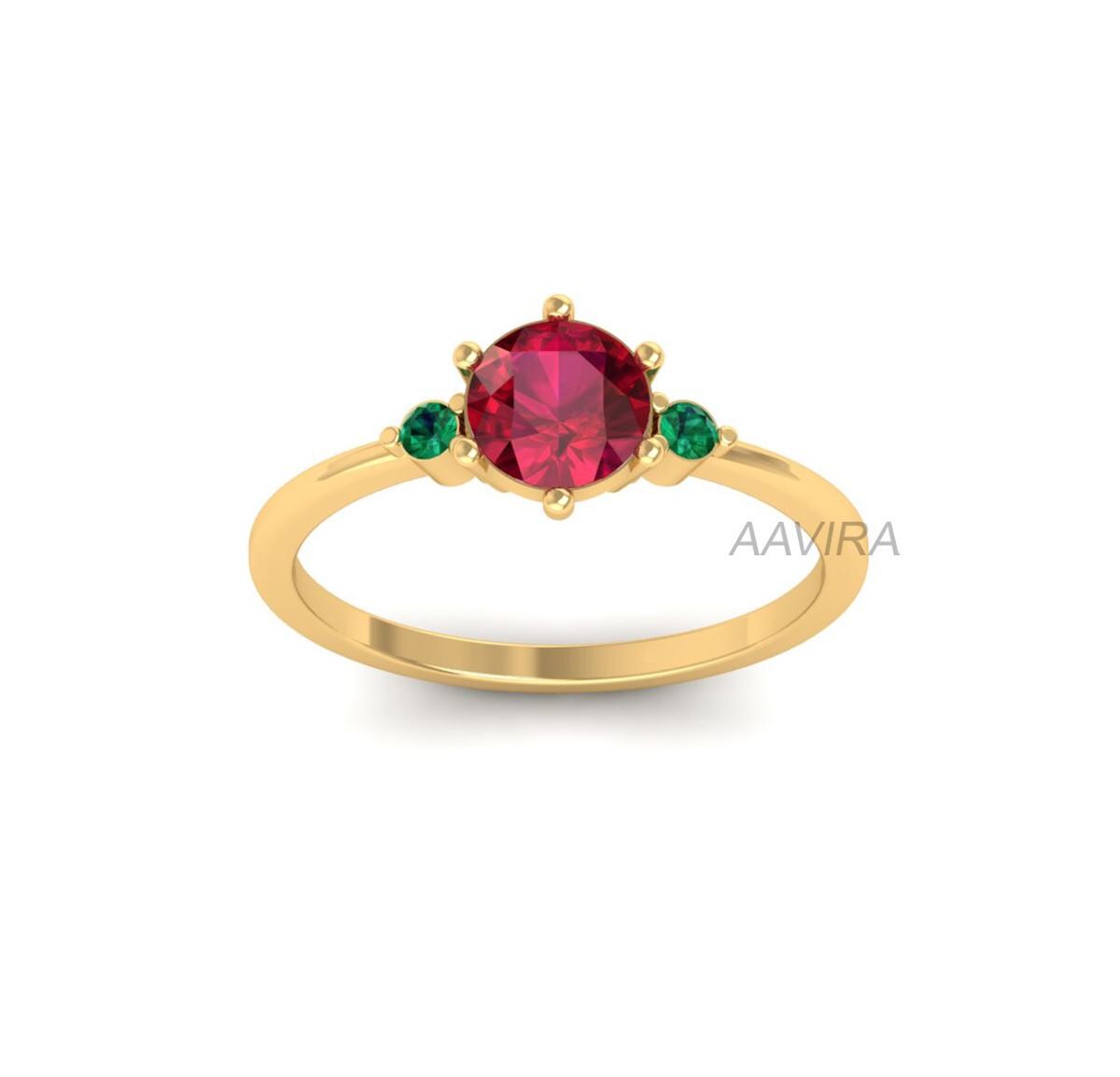 Red Ruby Trio Gemstone Ring, Stackable Ring, Emerald & Ruby Ring, Dainty Ring, Women's Trio Ring, Family Birthstone Ring, Christmas Gift