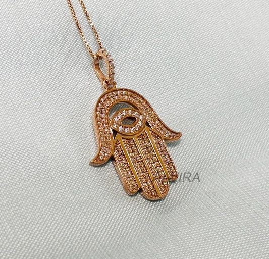 Hand of Fatima Jewelry, Hamsa Hand Necklace, Good Luck Charm Pendant, Hand Of God Jewelry, Moissanite Diamond Evil Eye Hamsa Pendant, Gifts