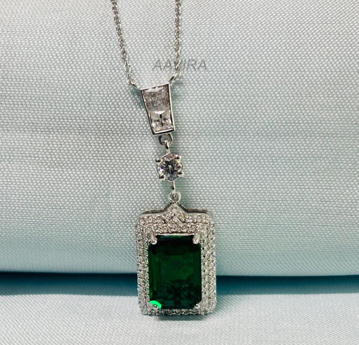 Elegant Emerald Cut Pendant, Unique Emerald Necklace, May Birthstone Necklace, Emerald Halo Pendant, Halo Wedding Pendant for Women, Gift