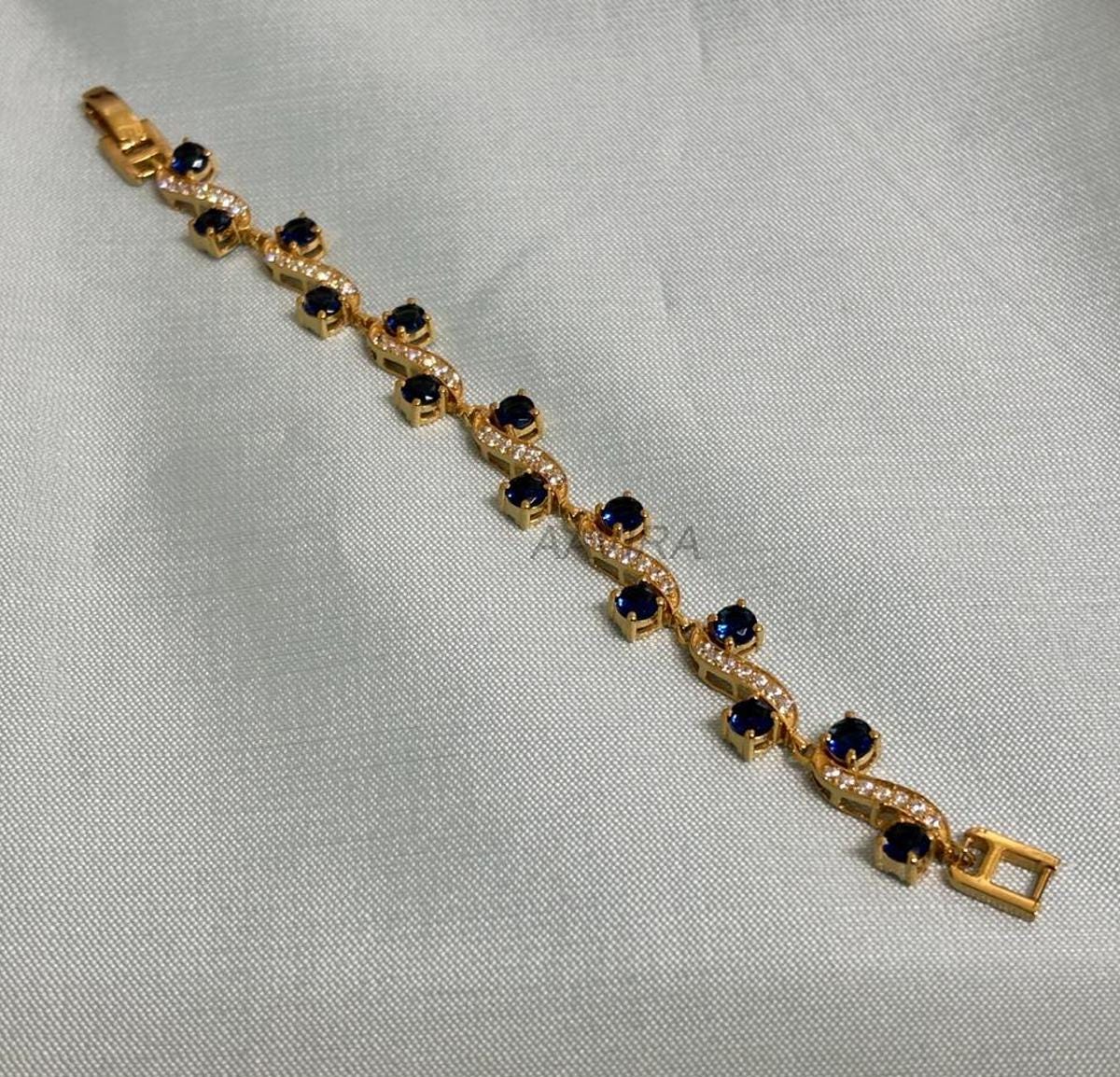 14k Yellow Gold Plated Sapphire Bracelet, Blue Sapphire And Diamond  Bracelet For Women, Unique Diamond Bracelet, Handmade Jewelry, Gifts