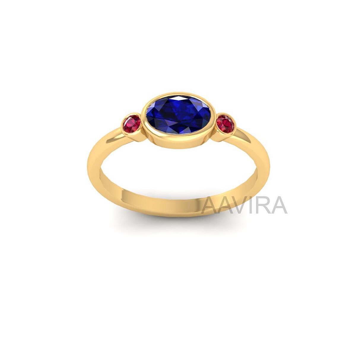 Three Stone Gemstone Ring, Bezel Set Ruby Ring, 14k Yellow Gold Red Ruby Ring, Round Ruby Ring, Gemstone Jewelry, Sapphire Ring, Gifts