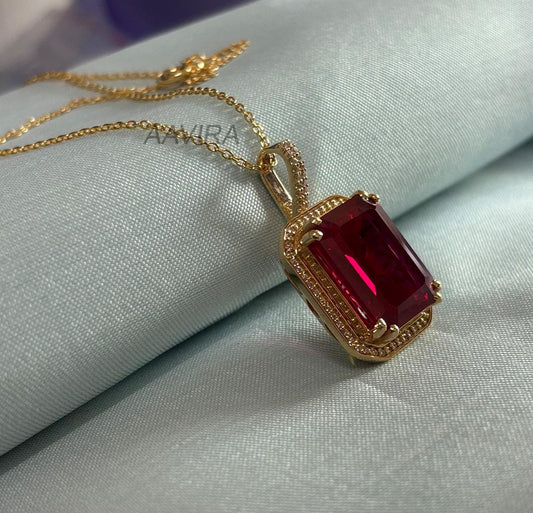 Emerald Pendant Necklace For Women, Red Ruby Gemstone Pendant, Halo Diamond Necklace, Wedding Necklace With Chain, Bridesmaid Gift, Gifts