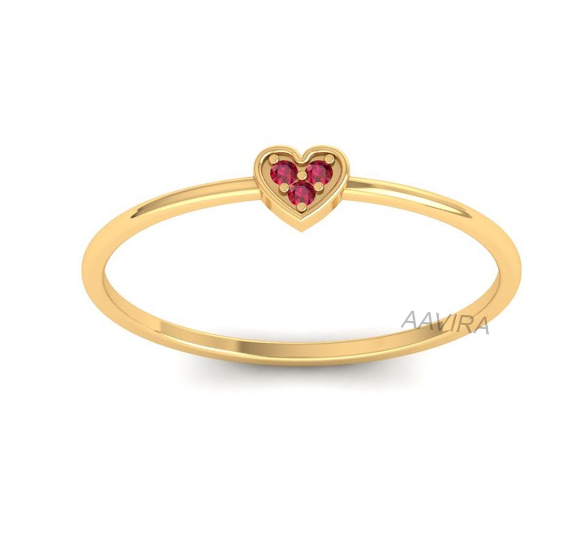 Heart Birthstone Ring, Stackable Ring, Mothers Jewelry, Heart Shaped Purple Amethyst Dainty Ring, 14K Gold Handmade Ring, Three Stone Ring