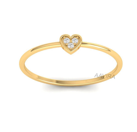 14K Yellow Gold Heart Shaped Diamond Ring, Tiny Heart Women Ring, Christmas Gift for Her, Promise Ring, Heart Diamond Minimalist Ring