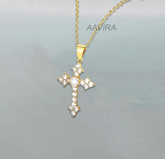 Dainty Cross Necklace, Silver Cross Necklace, Religious Cross Jewelry, Pendant For Women, Gifts For Her, Moissanite Cross Pendant Necklace