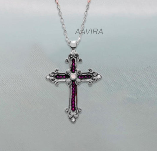 Amethyst Cross Necklace Pendant, Religious Cross Pendant, Cross Diamond Necklace, Cross Necklace, Christmas Gift, 925 Sterling Silver Cross
