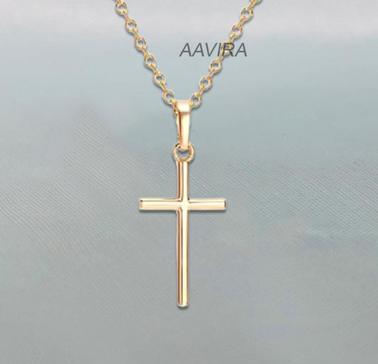Cross Plain Necklace With Chain, Silver Cross Necklace, Religious Cross Necklace,  Women's Cross Necklace, Dainty Necklace, Gift For Her