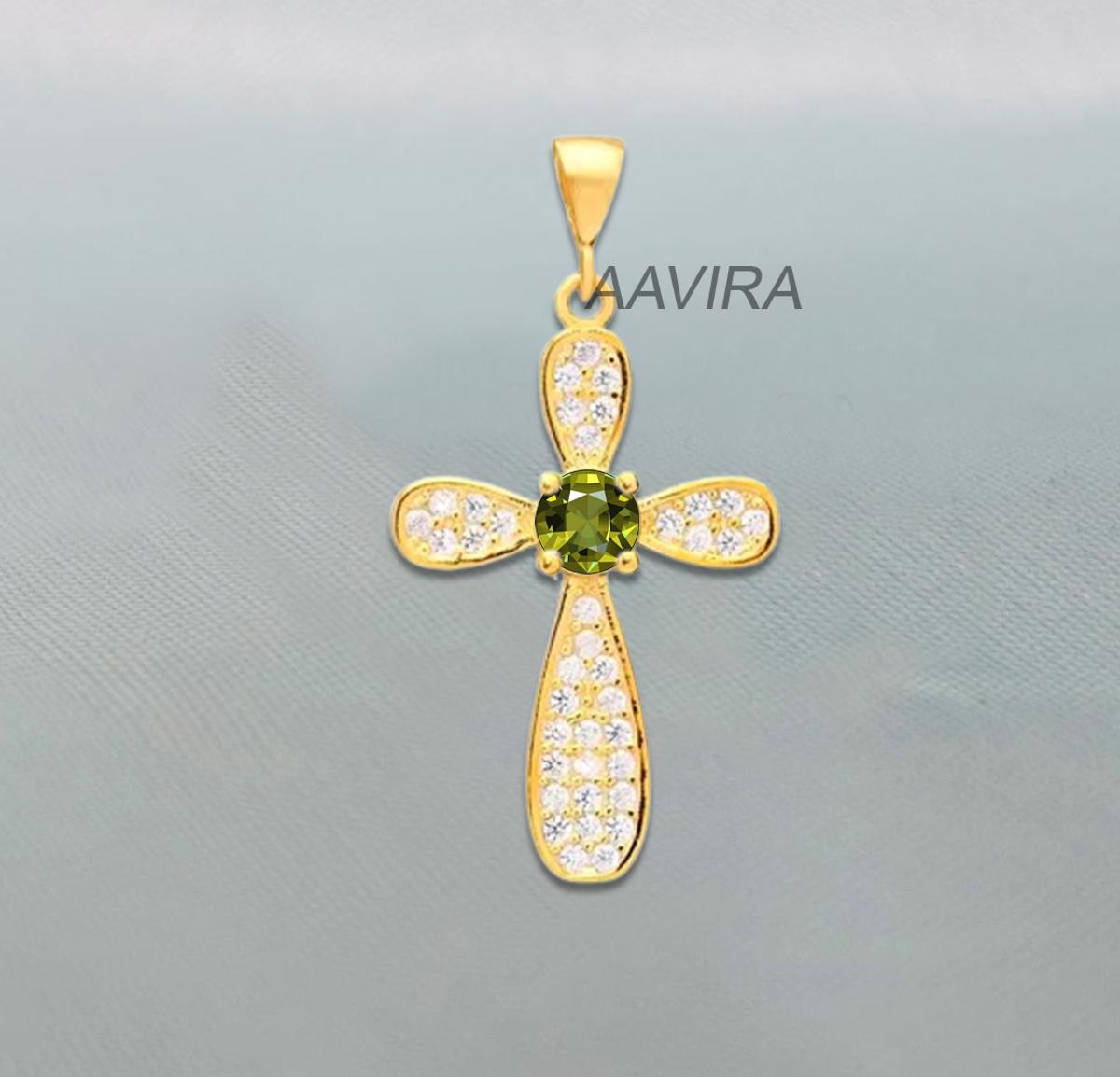 Multi Stone Cross Necklace, Sapphire Cross Necklace, 14k Yellow Gold Cross Gift, Blue Stone Cross Necklace, Women Cross Jewelry, Women Cross