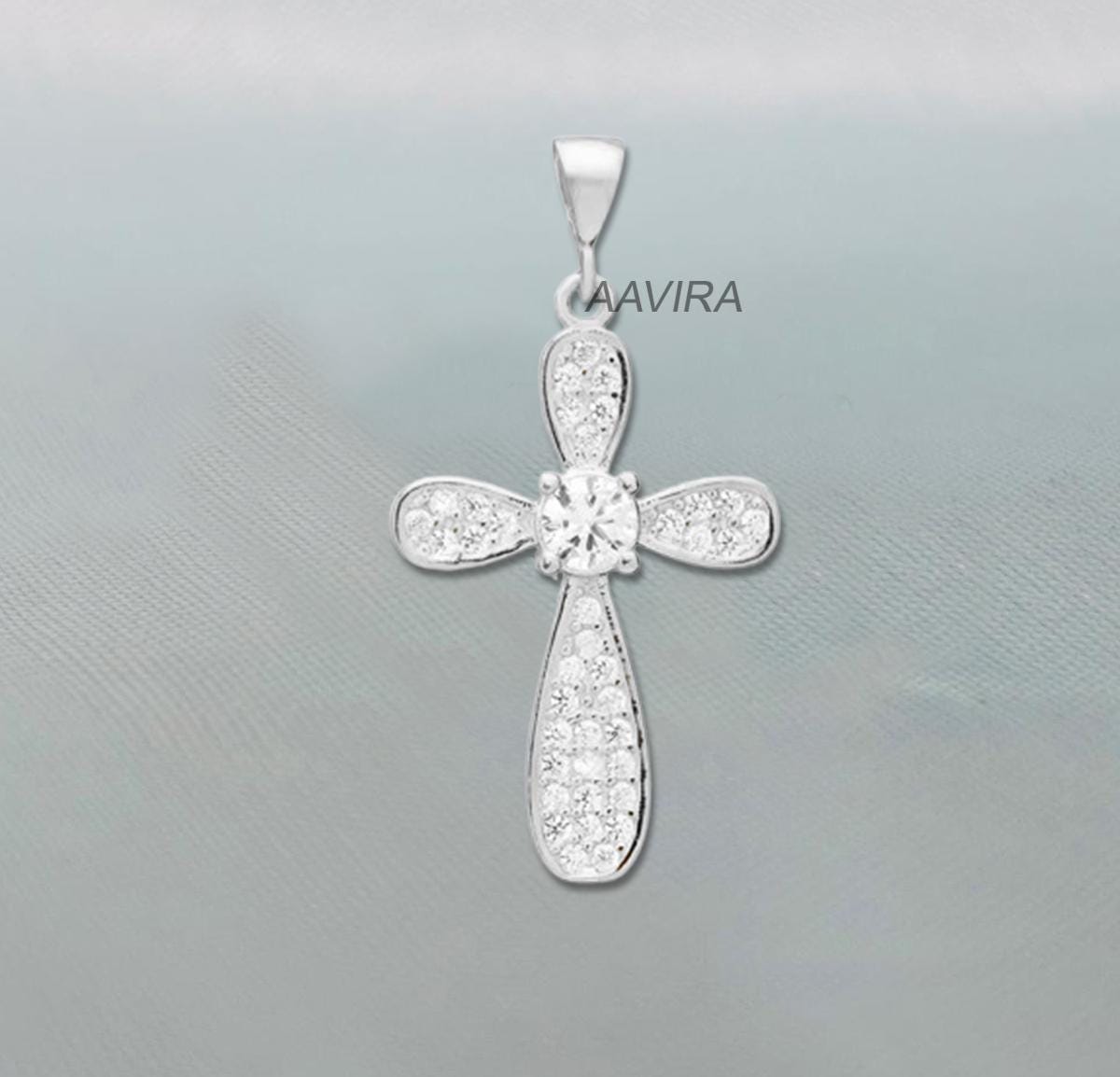 Round Cross Necklace, Cross Charm Moissanite Pendant, Valentines Day Sale, Daily Use Cross Necklace, Unique Cross Gift, Cross Chain Pendant