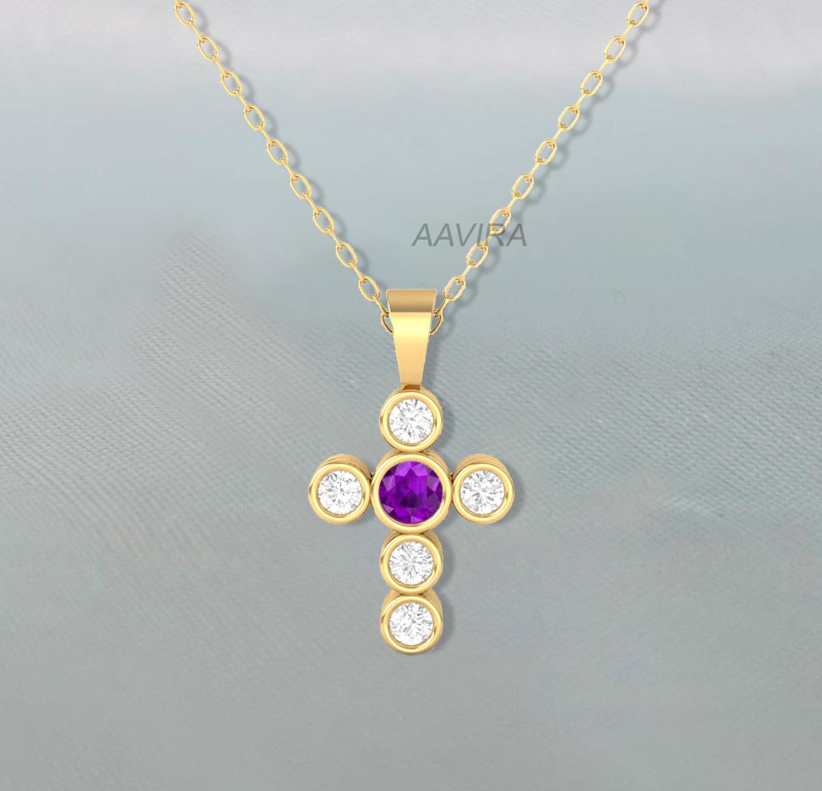 Sapphire & Diamond Pendant, Bezel Set Blue Sapphire Cross, Multi Stone Cross Pendant Necklace, September Birthstone Pendant, Bezel Set Cross
