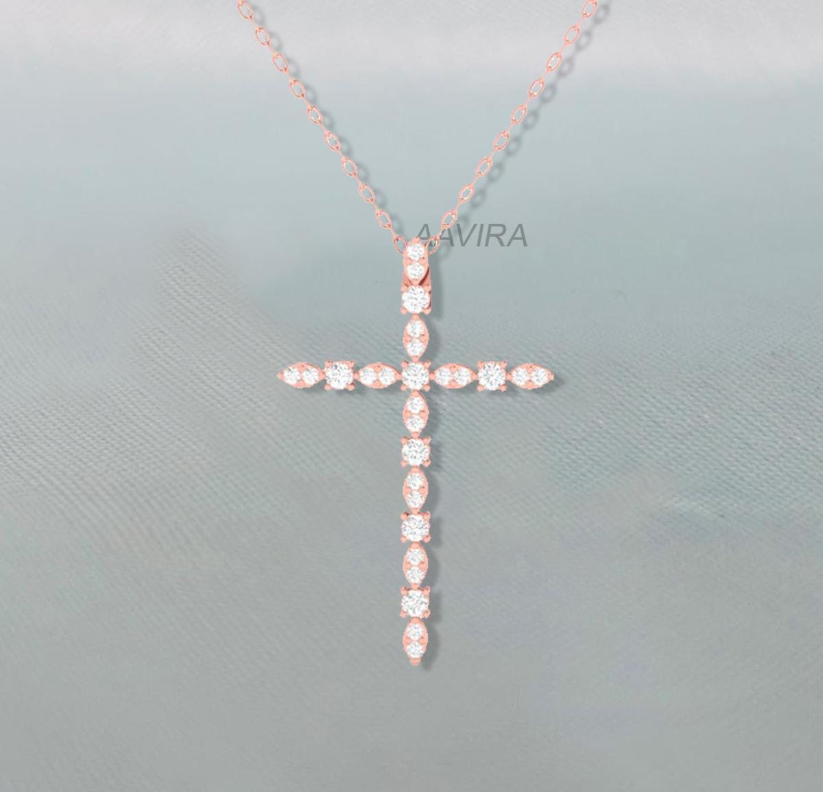14K Rose Gold Plated Cross Pendant Necklace, Religious Necklace, Silver Cross Pendant,  Round Cross Handmade Pendant, Perfect Birthday Gift