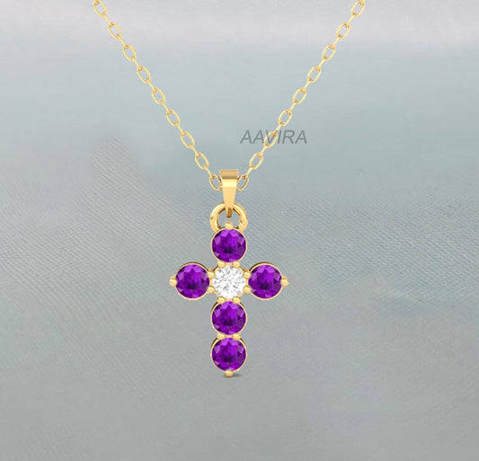 Gorgeous Cross Pendant, Diamond Cross Necklace, Amethyst Cross Necklace, Purple Stone Pendant, Religious Pendant, Women Cross Necklace, Gift
