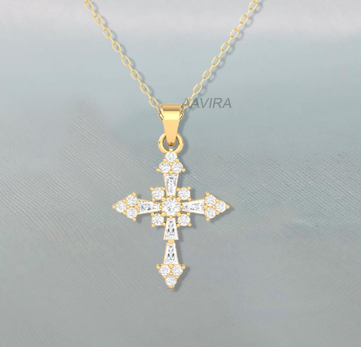 14K Yellow Gold Plated Cross Pendant Necklace, Cross Pendant Gift, Minimalist Necklace, Religious Silver Cross Pendant, Christmas Cross Gift