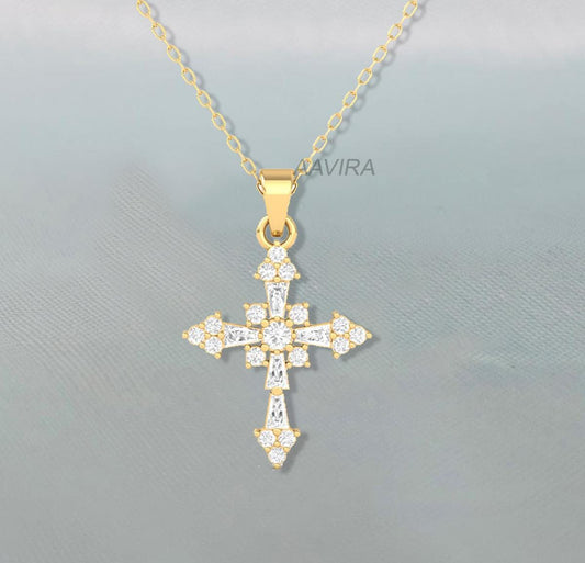 14K Yellow Gold Plated Cross Pendant Necklace, Cross Pendant Gift, Minimalist Necklace, Religious Silver Cross Pendant, Christmas Cross Gift