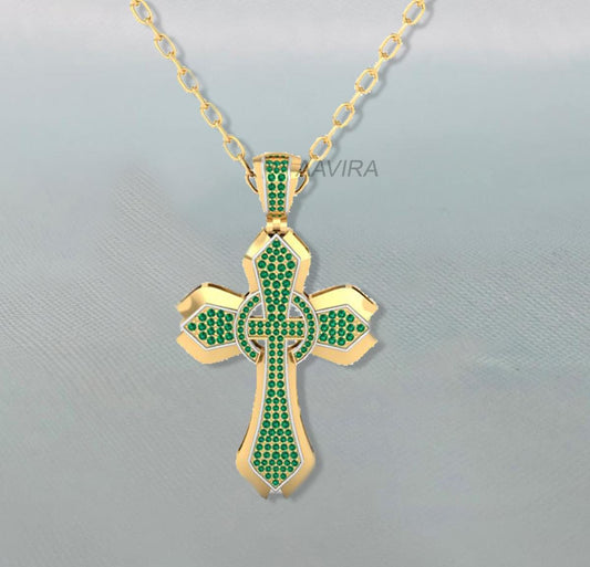 Cross Green Emerald Gemstone Necklace, Cross Necklace, Christian Necklace, Cross Pendant, Emerald Necklace, Valentines Day Sale, Gift