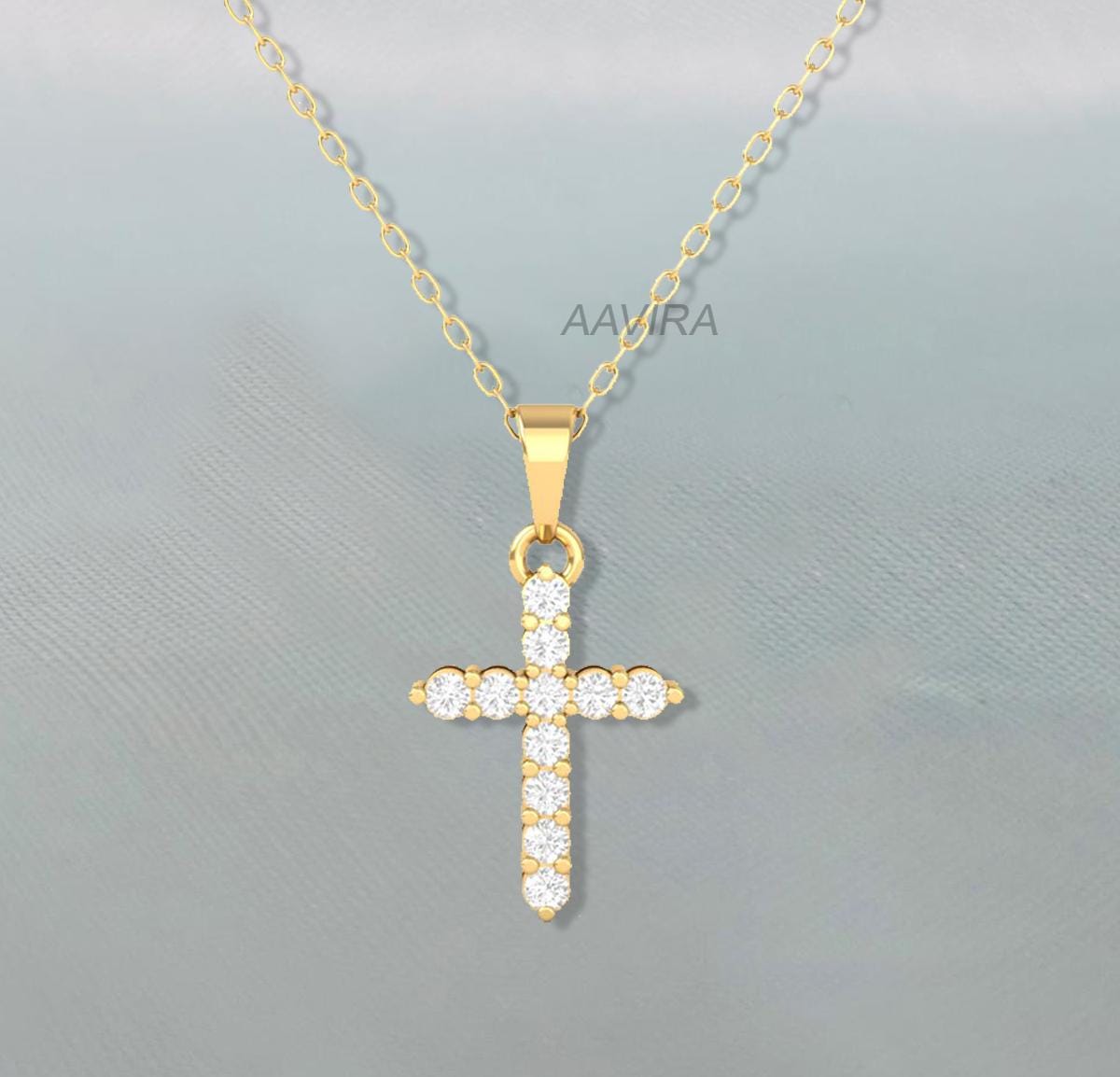 14k Yellow Gold Plated Cross Necklace, Handmade Cross Pendant, Cross Pendant For Women, Gifts For Girlfriend, Christmas Gift, Dainty Cross