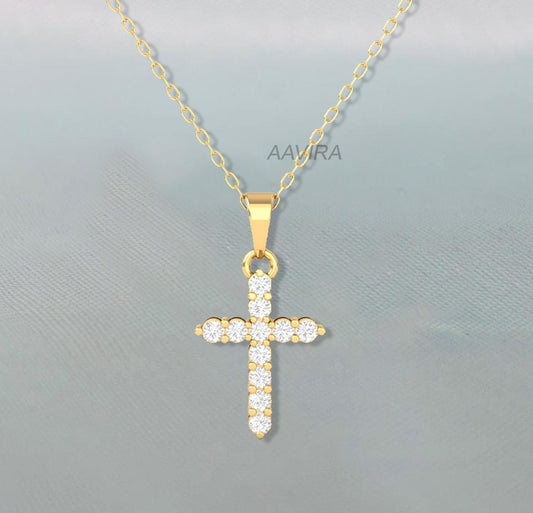 14k Yellow Gold Plated Cross Necklace, Handmade Cross Pendant, Cross Pendant For Women, Gifts For Girlfriend, Christmas Gift, Dainty Cross